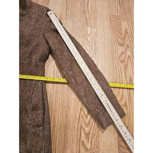 Zara Peacoat Women Sz Small Brown Tan Wool Made in Spain Mob Wife Office Siren - Picture 5 of 7